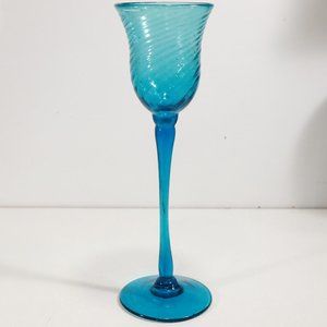 1950s Mexican Avalos Teal Blue Bubble Glass Stemware Goblet 12.5" Tall RARE!